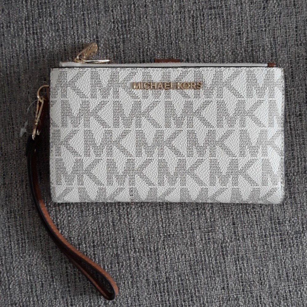 Michael Kors Double Zip Wristlet Wallet Vanilla